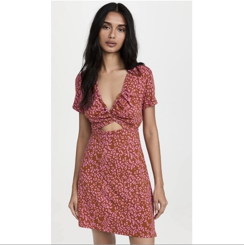 Free People Marsaille Short Sleeve Cutout Minidress in rust combo size small